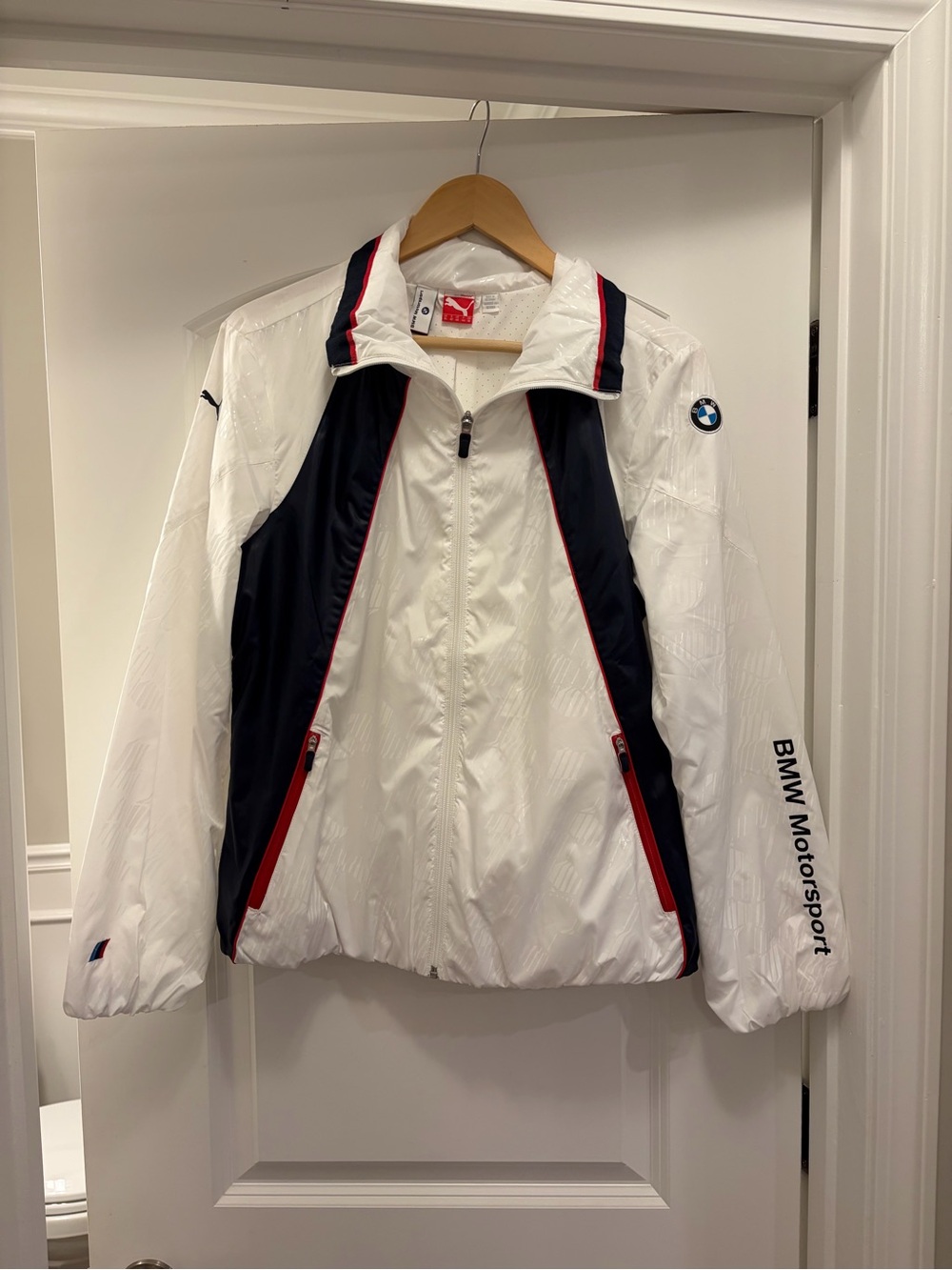 Puma White Jacket with Red Puma Logo and Navy BMW Motorsport Tag - unisex